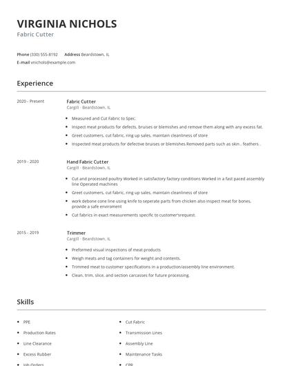 Fabric Cutter Resume