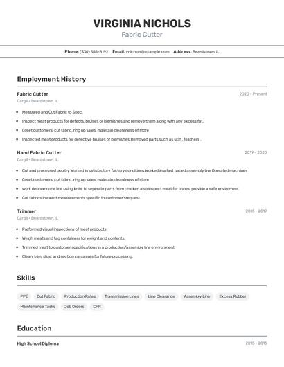 Fabric Cutter Resume