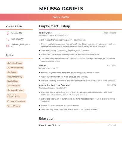 Fabric Cutter Resume