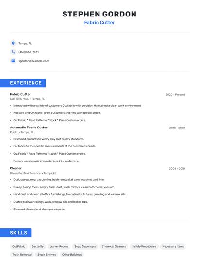 Fabric Cutter Resume