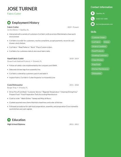 Fabric Cutter Resume