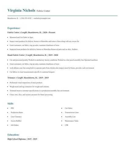 Fabric Cutter Resume