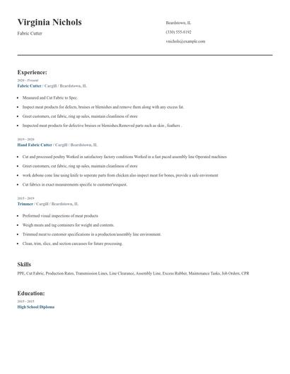 Fabric Cutter Resume