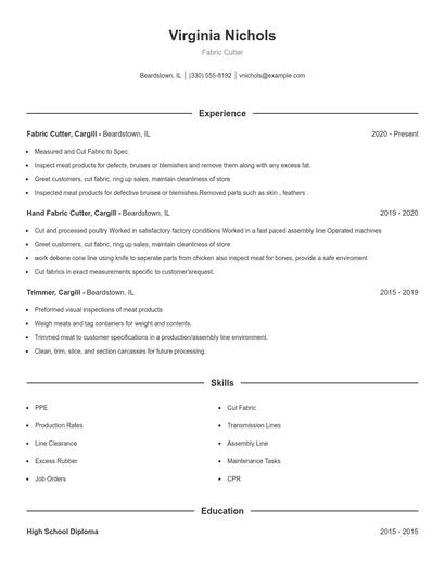 Fabric Cutter Resume