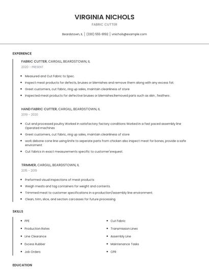Fabric Cutter Resume