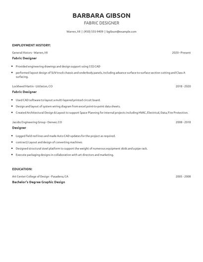 Fabric Designer Resume