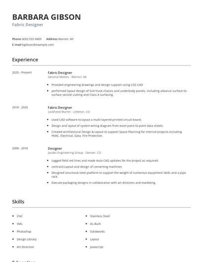Fabric Designer Resume