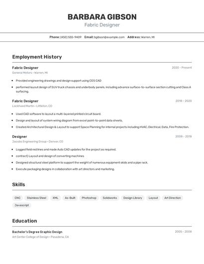 Fabric Designer Resume