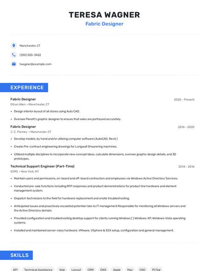 Fabric Designer Resume