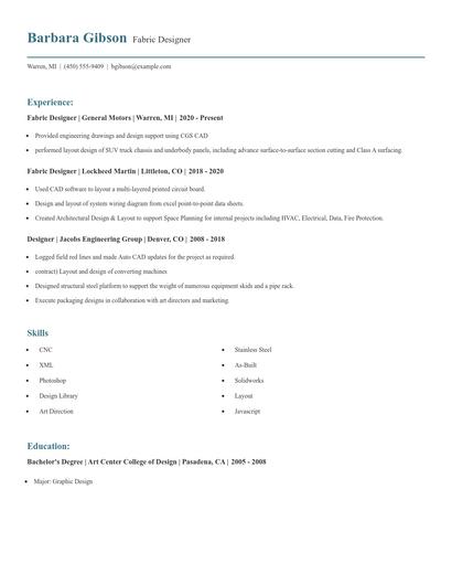 Fabric Designer Resume