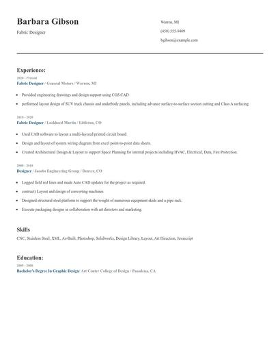 Fabric Designer Resume