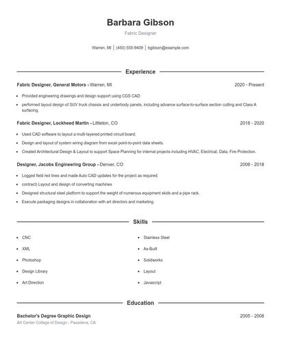 Fabric Designer Resume