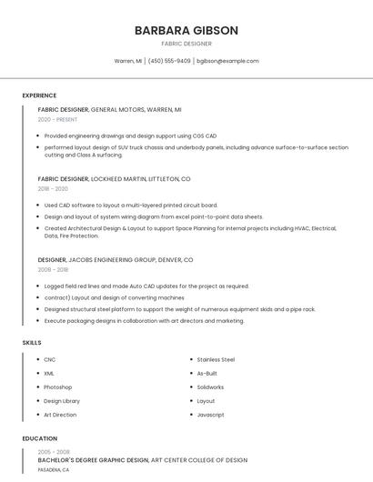 Fabric Designer Resume