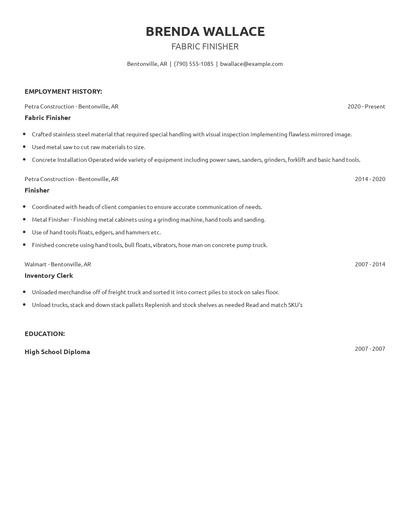 Fabric Finisher Resume