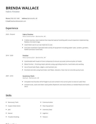 Fabric Finisher Resume