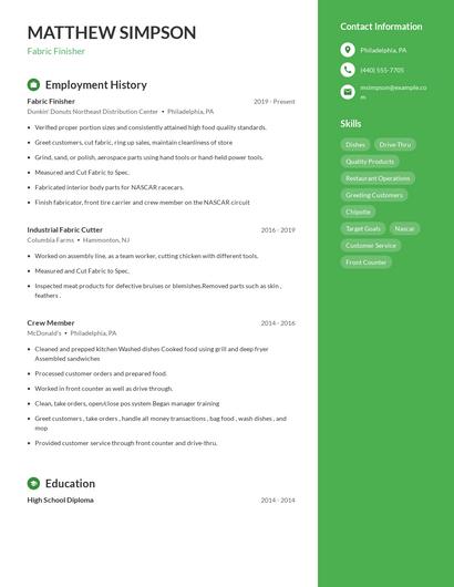 Fabric Finisher Resume