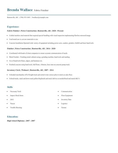 Fabric Finisher Resume