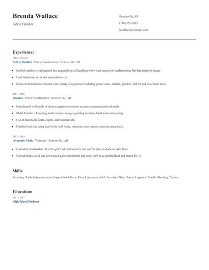 Fabric Finisher Resume