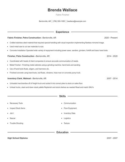 Fabric Finisher Resume