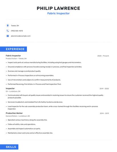 Fabric Inspector Resume
