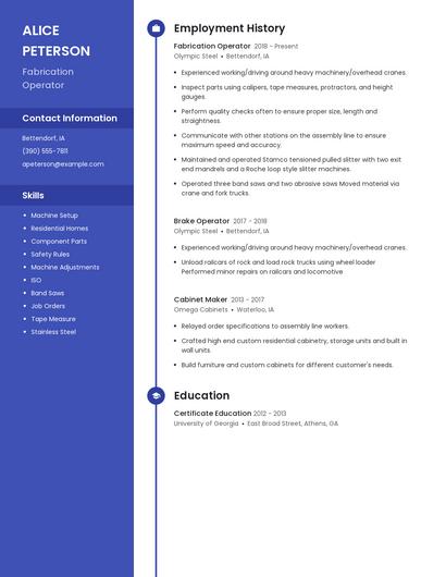 Fabrication Operator Resume
