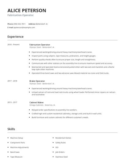 Fabrication Operator Resume