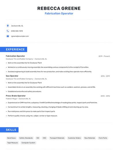 Fabrication Operator Resume