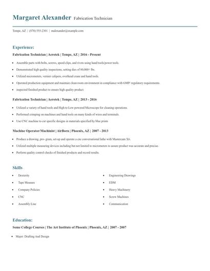 Fabrication Technician Resume