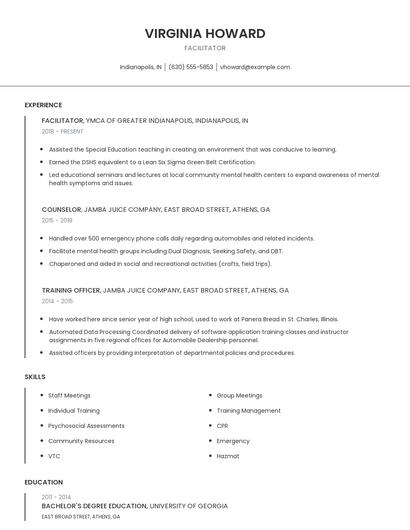 Facilitator Resume