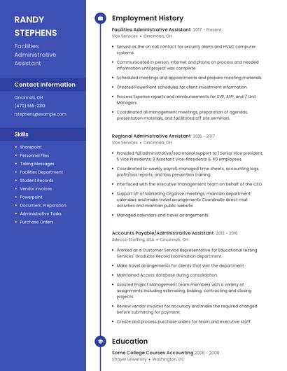 Facilities Administrative Assistant Resume