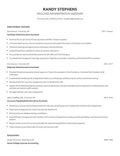 Facilities Administrative Assistant Resume