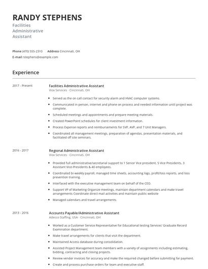 Facilities Administrative Assistant Resume