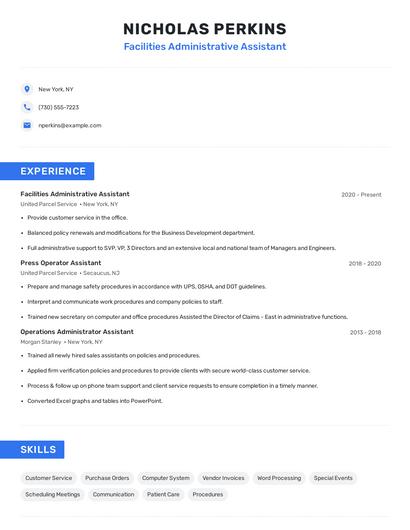 Facilities Administrative Assistant Resume