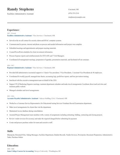 Facilities Administrative Assistant Resume