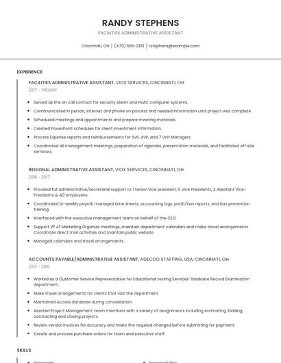 Facilities Administrative Assistant Resume