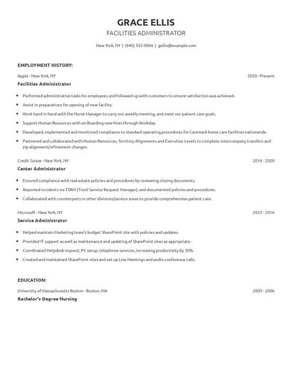 Facilities Administrator Resume