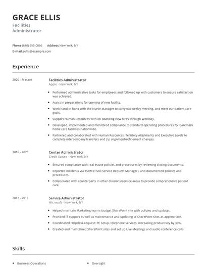 Facilities Administrator Resume