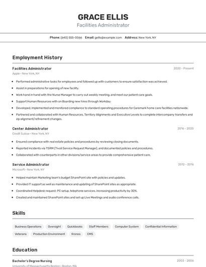 Facilities Administrator Resume