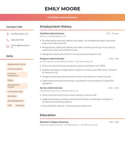 Facilities Administrator Resume