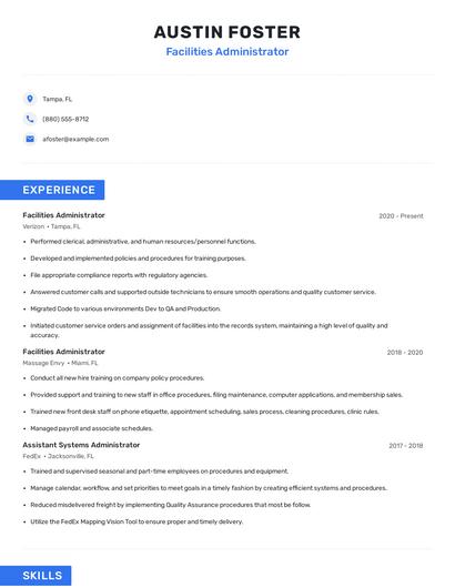 Facilities Administrator Resume