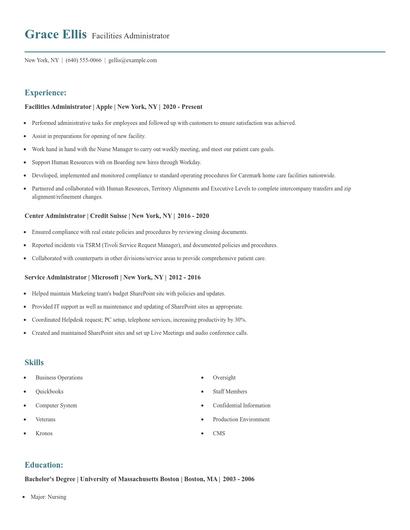 Facilities Administrator Resume