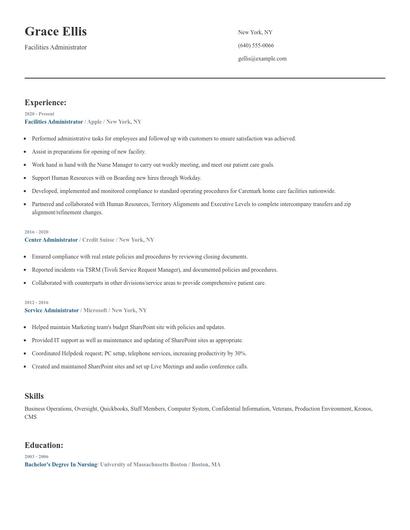Facilities Administrator Resume