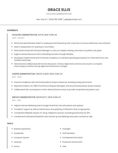 Facilities Administrator Resume