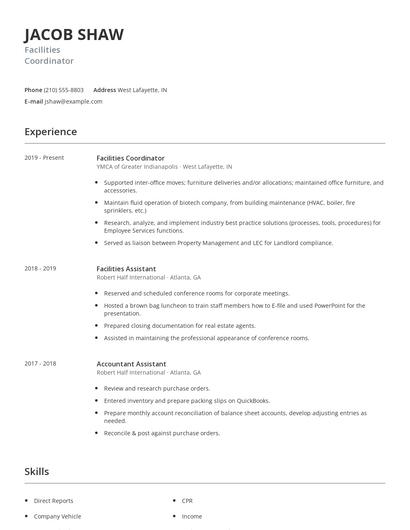 Facilities Coordinator Resume