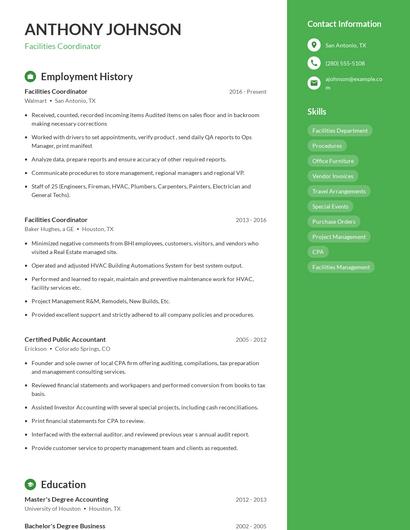 Facilities Coordinator Resume