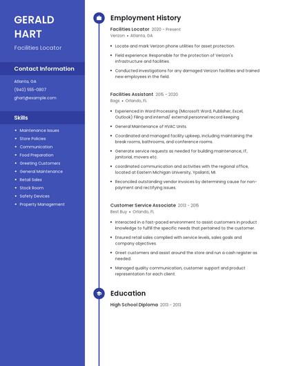 Facilities Locator Resume