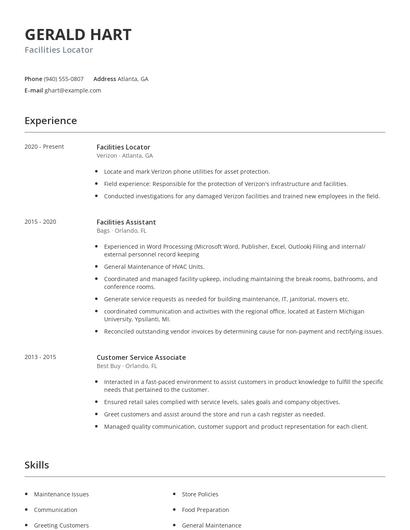 Facilities Locator Resume