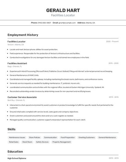 Facilities Locator Resume
