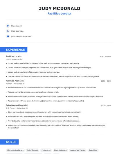 Facilities Locator Resume