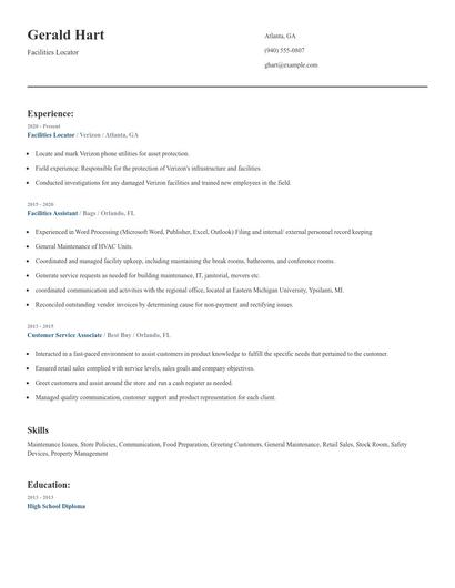 Facilities Locator Resume
